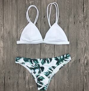 Zaful White Palm Leaf Triangle Bikini Small
